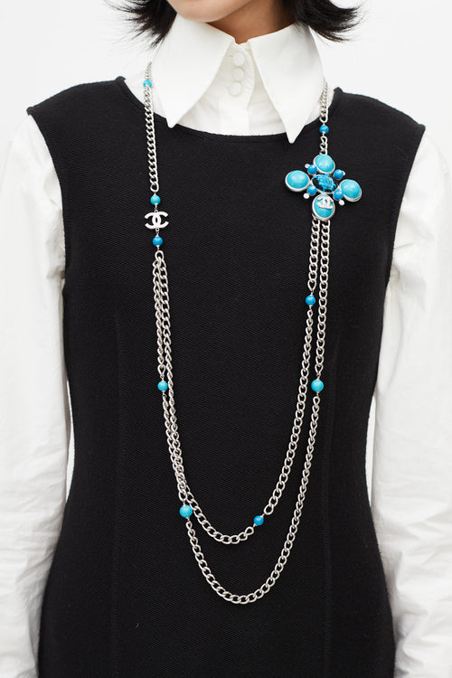 Chanel Fall 2007 Blue 
Silver Chain Necklace