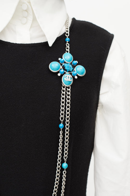 Chanel Fall 2007 Blue 
Silver Chain Necklace