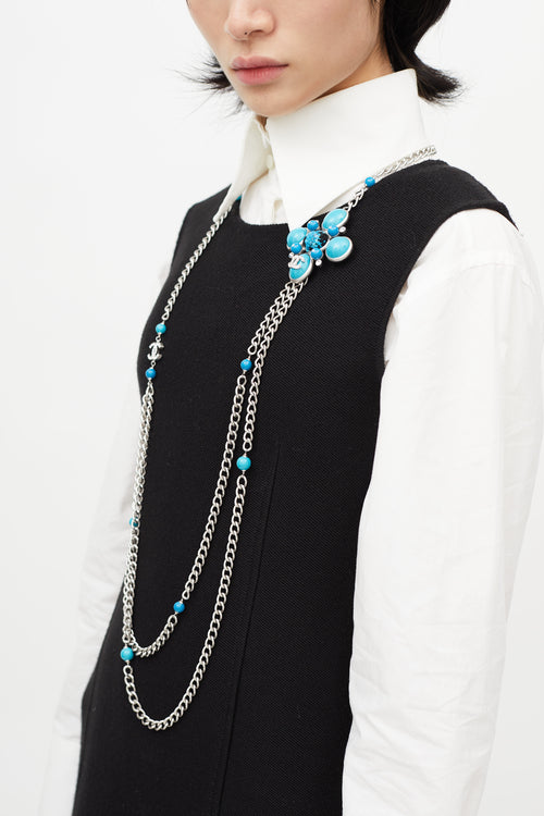 Chanel Fall 2007 Blue 
Silver Chain Necklace