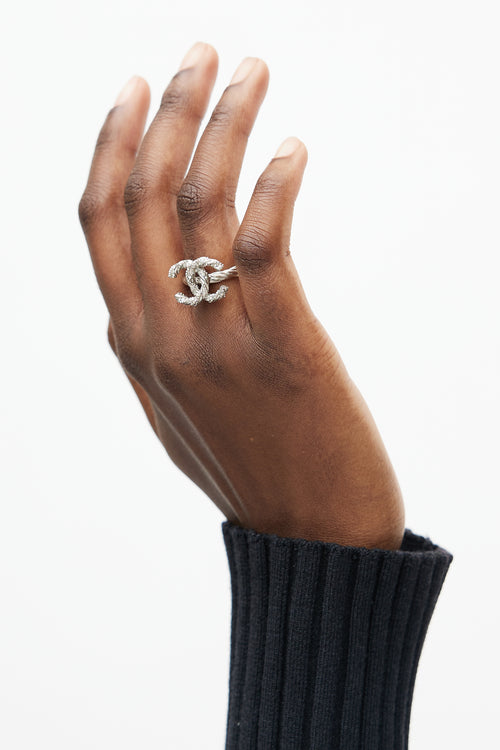 Chanel Silver Braided CC Jewel Ring