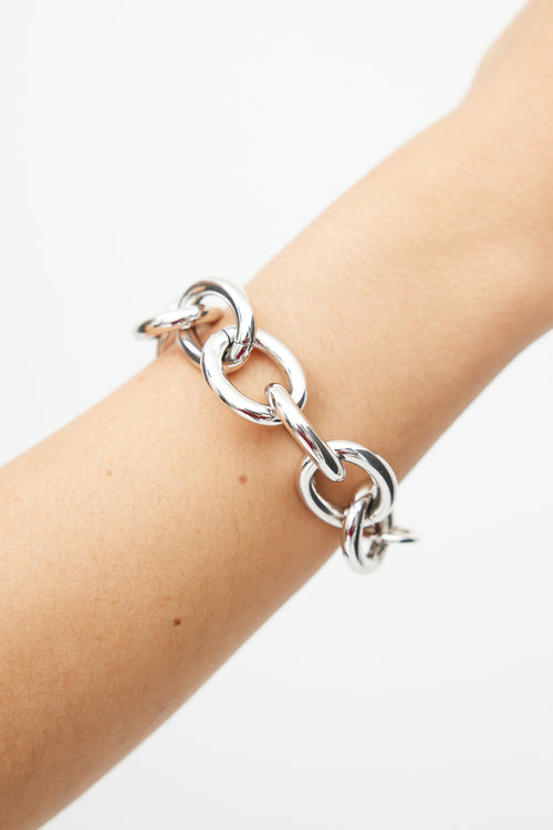 Chanel Silver Chainlink CC Charm Bracelet