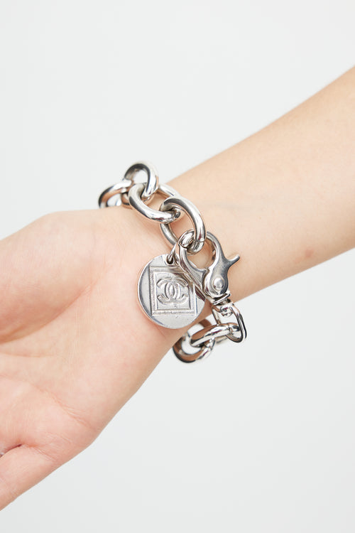 Chanel Silver Chainlink CC Charm Bracelet