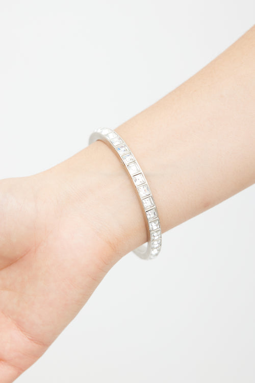 Chanel Silver Crystal Embellished Bangle