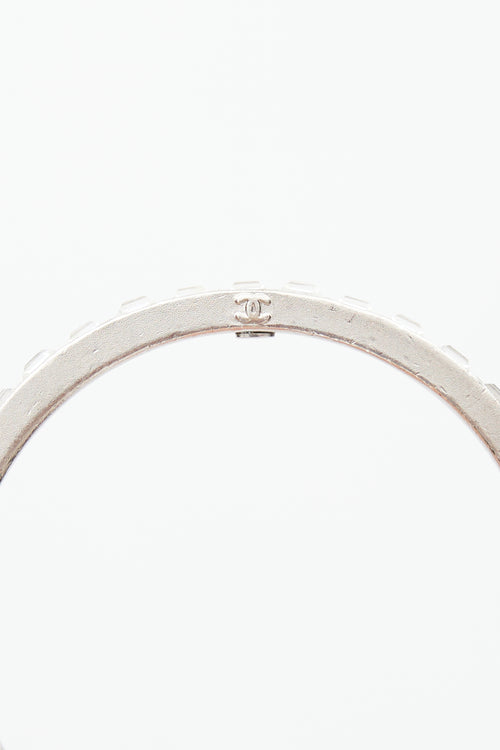 Chanel Silver Crystal Embellished Bangle