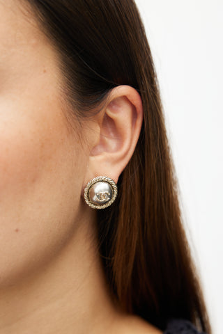 Chanel Silver 
Gold Rope Round Earring