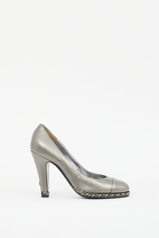 Chanel Silver Leather CC Chain Pump