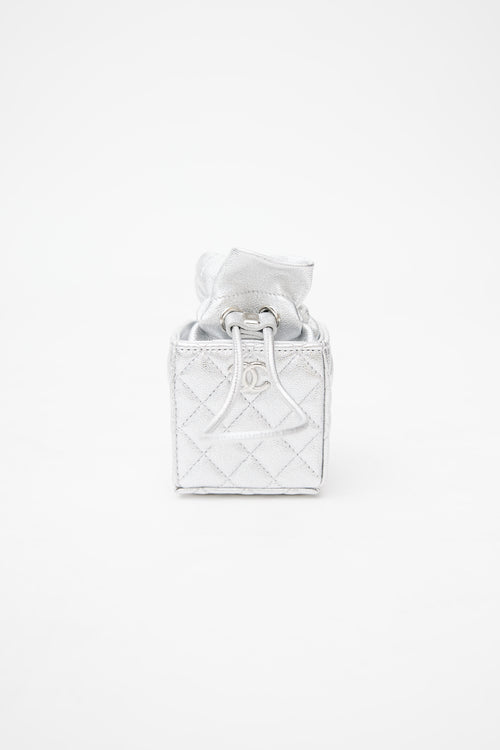 Chanel 2021 Silver Quilted Coin Mini Crossbody Bag