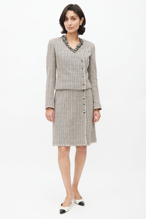 Chanel Spring 2003 Black 
Cream Tweed Skirt Suit