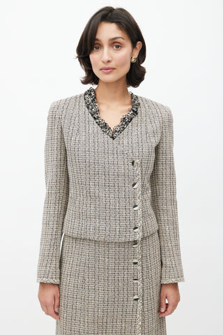 Chanel Spring 2003 Black 
Cream Tweed Skirt Suit