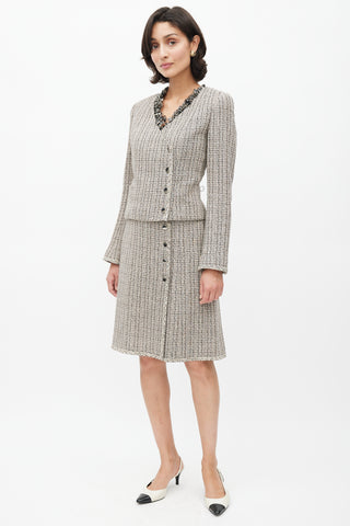 Chanel Spring 2003 Black 
Cream Tweed Skirt Suit