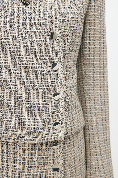 Chanel Spring 2003 Black 
Cream Tweed Skirt Suit