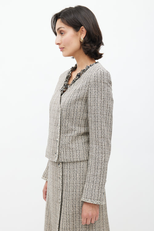 Chanel Spring 2003 Black 
Cream Tweed Skirt Suit