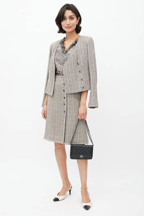 Chanel Spring 2003 Black 
Cream Tweed Skirt Suit