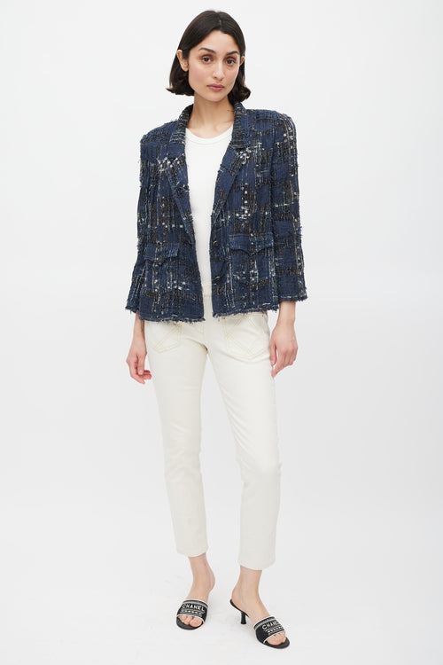 Chanel Spring 2006 Navy 
Multicolour Silk Tweed Cropped Blazer