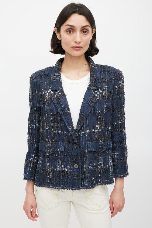 Chanel Spring 2006 Navy 
Multicolour Silk Tweed Cropped Blazer