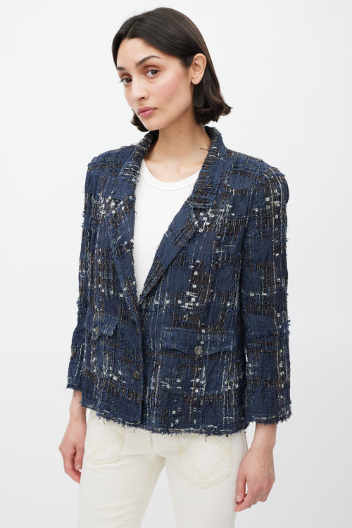 Chanel Spring 2006 Navy 
Multicolour Silk Tweed Cropped Blazer