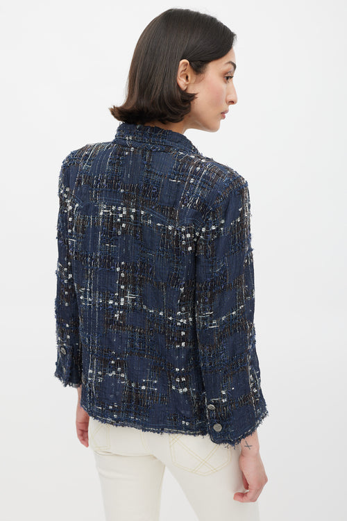 Chanel Spring 2006 Navy 
Multicolour Silk Tweed Cropped Blazer