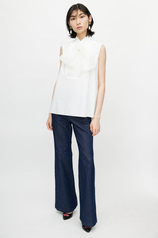 Chanel Spring 2007 White Silk Tie Blouse