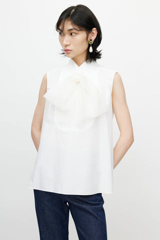 Chanel Spring 2007 White Silk Tie Blouse