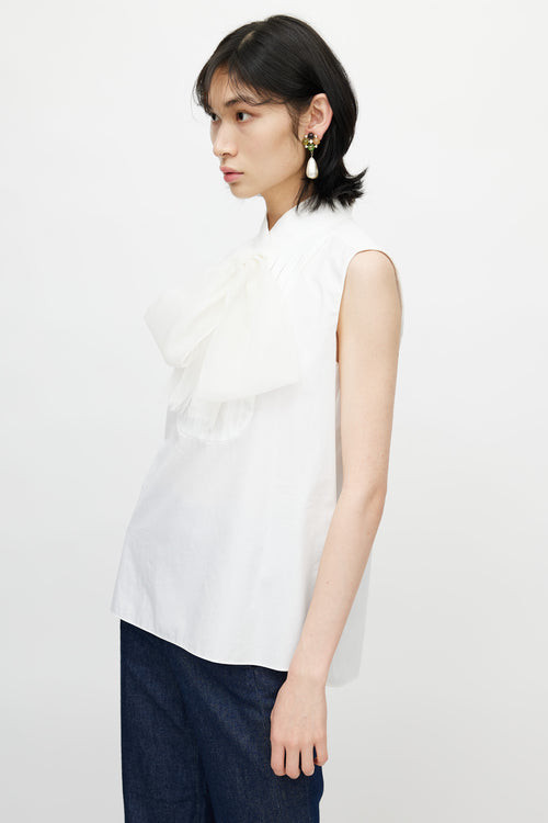 Chanel Spring 2007 White Silk Tie Blouse