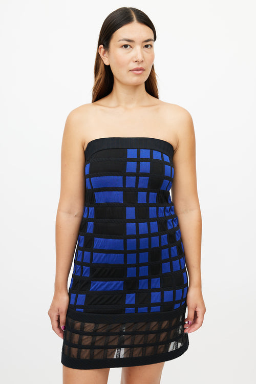 Chanel Spring 2013 Black 
Blue Checked Strapless Dress