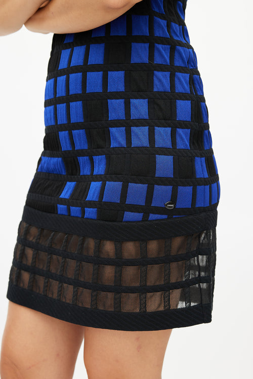 Chanel Spring 2013 Black 
Blue Checked Strapless Dress