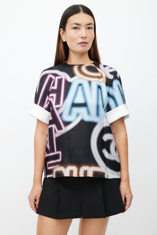 Chanel Spring 2021 Black 
Multi Neon Print Top