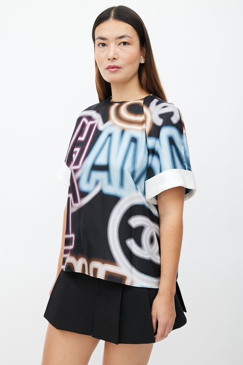 Chanel Spring 2021 Black 
Multi Neon Print Top