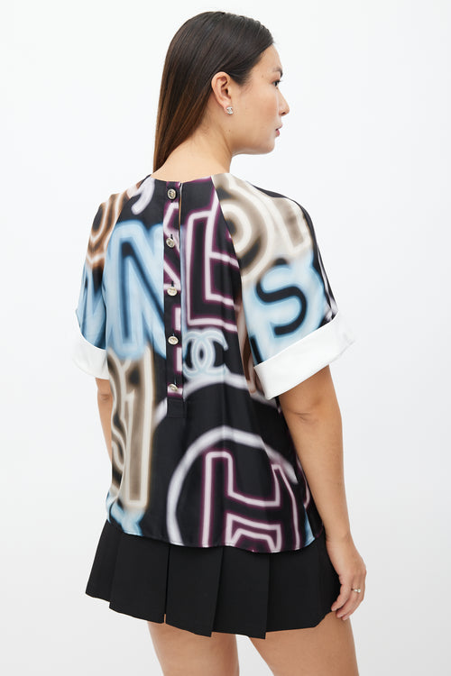 Chanel Spring 2021 Black 
Multi Neon Print Top