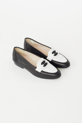 Chanel Spring 1994 Black 
White Leather Loafer