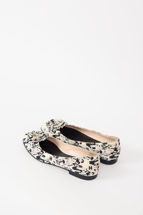 Chanel Spring 2003 White 
Black Printed CC Ballet Flat