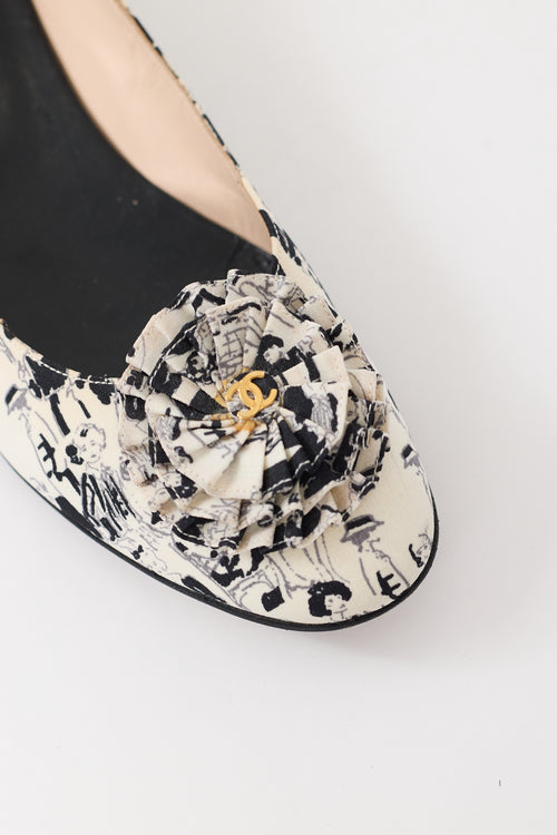 Chanel Spring 2003 White 
Black Printed CC Ballet Flat