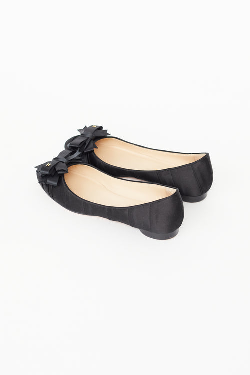 Chanel Spring 2007 Black Satin Bow Ballet Flat