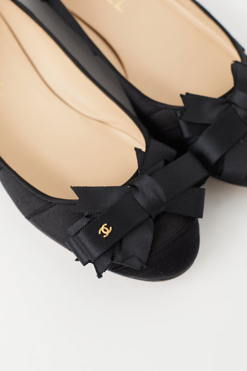 Chanel Spring 2007 Black Satin Bow Ballet Flat