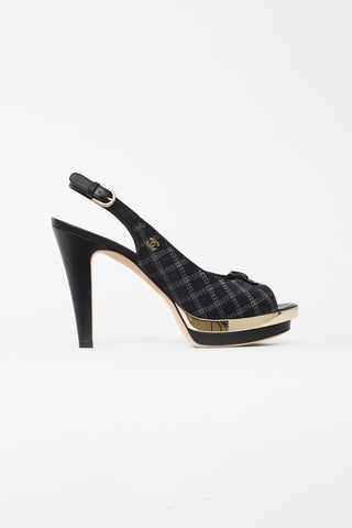 Chanel Spring 2014 Navy Tweed Slingback Heel