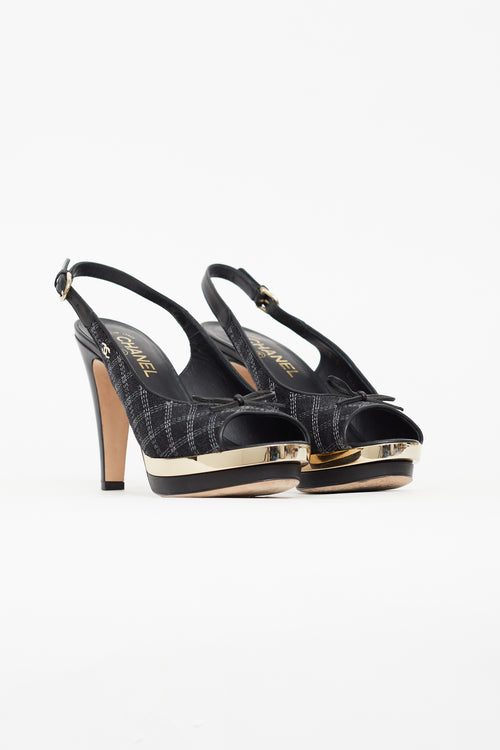 Chanel Spring 2014 Navy Tweed Slingback Heel