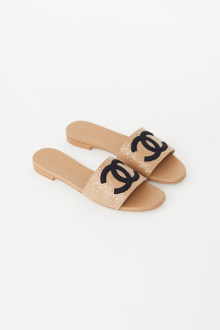 Chanel Spring 2023 Beige Glitter CC Slide