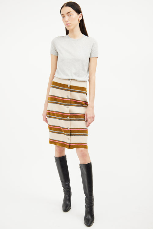 Chanel Beige Multi Colour Stripe Cashmere Skirt