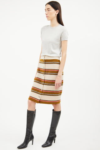 Chanel Beige Multi Colour Stripe Cashmere Skirt