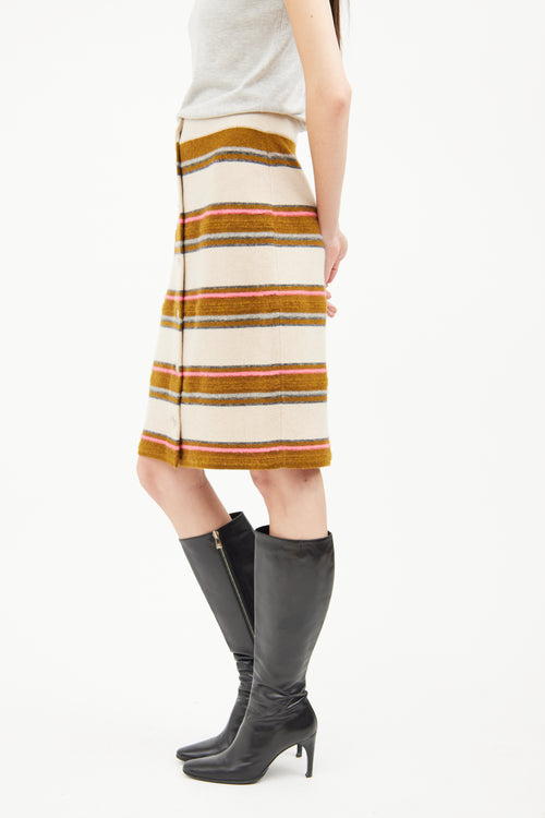 Chanel Beige Multi Colour Stripe Cashmere Skirt