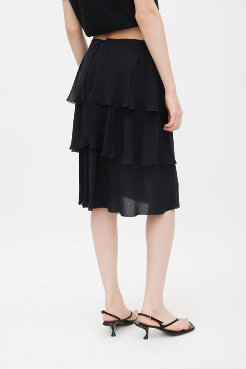 Chanel Transition 2000 Black Silk Ruffle CC Skirt