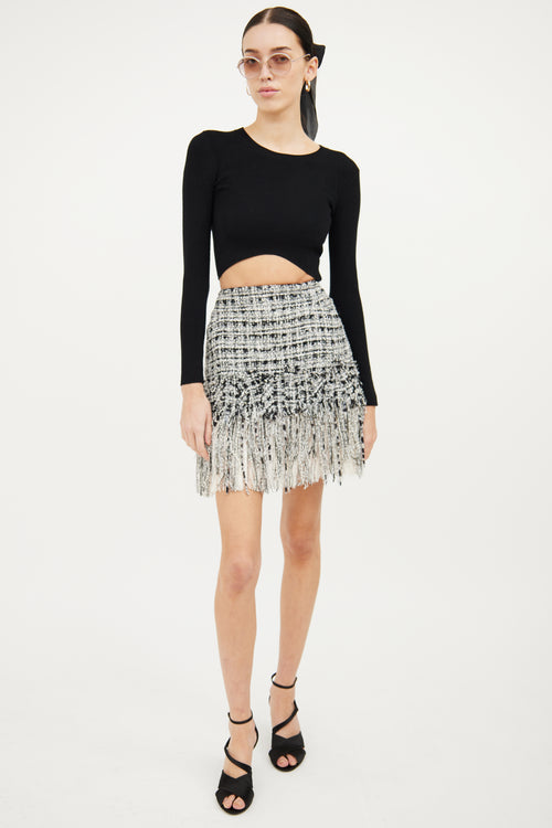 Chanel Black, White 
Multi Tweed Fringe Skirt