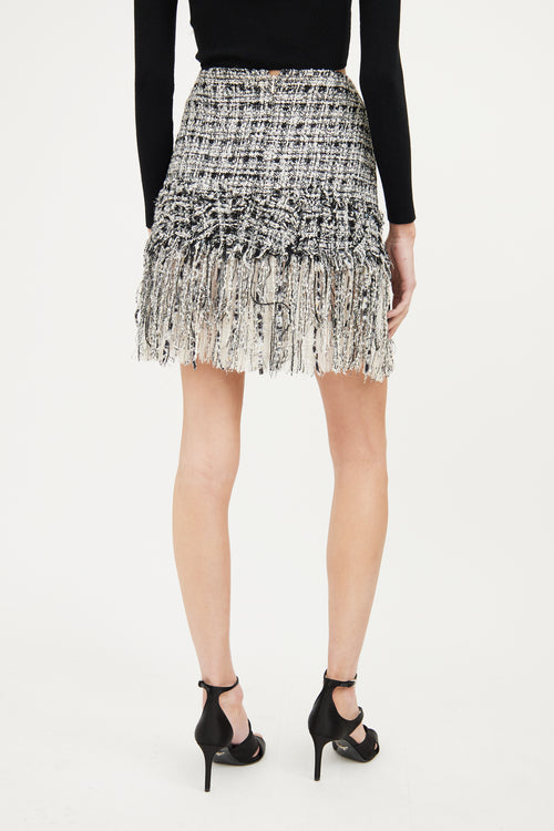 Chanel Black, White 
Multi Tweed Fringe Skirt