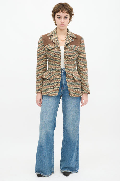 Chanel Vintage Brown 
Multicolour Wool Tweed Flap Jacket