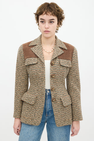 Chanel Vintage Brown 
Multicolour Wool Tweed Flap Jacket