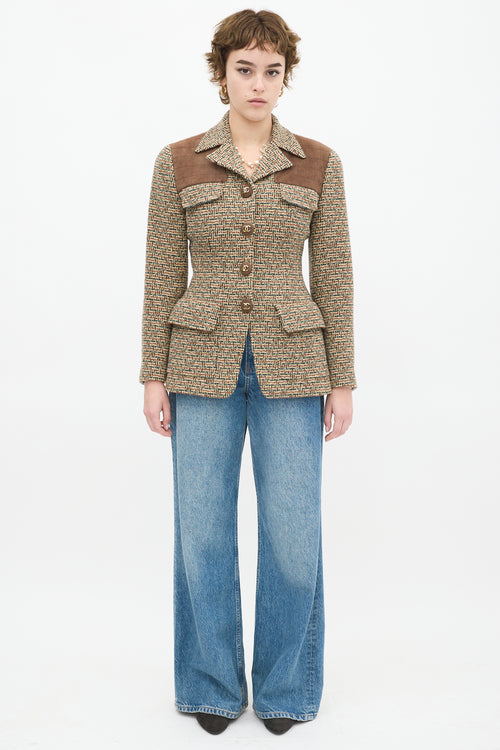 Chanel Vintage Brown 
Multicolour Wool Tweed Flap Jacket