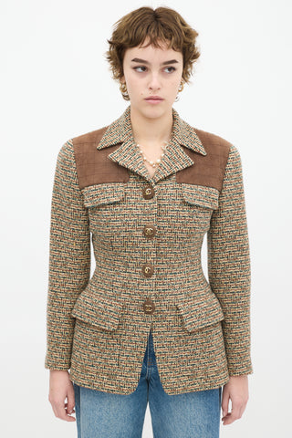 Chanel Vintage Brown 
Multicolour Wool Tweed Flap Jacket