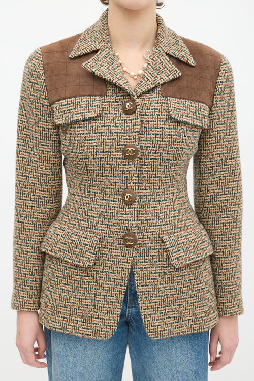 Chanel Vintage Brown 
Multicolour Wool Tweed Flap Jacket