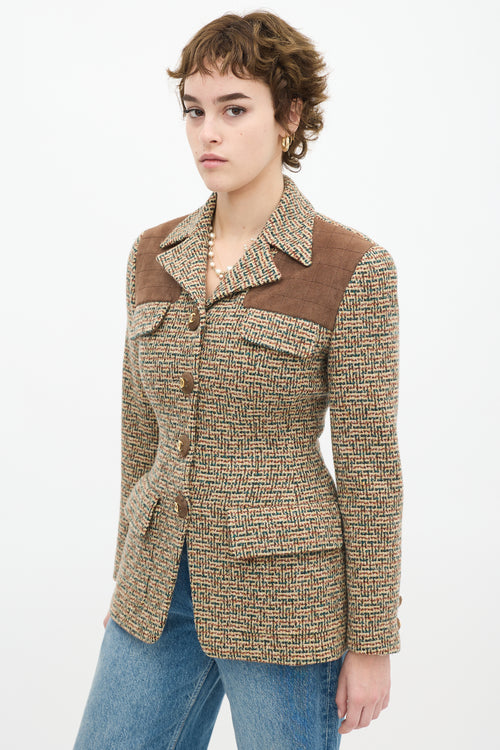 Chanel Vintage Brown 
Multicolour Wool Tweed Flap Jacket