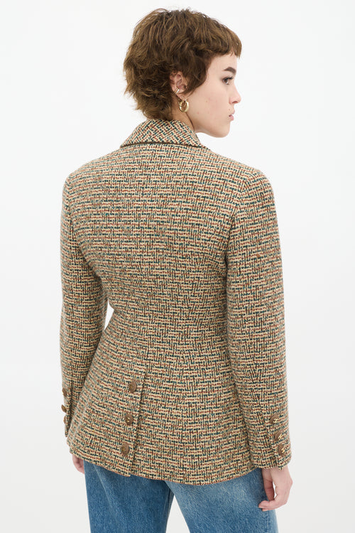 Chanel Vintage Brown 
Multicolour Wool Tweed Flap Jacket